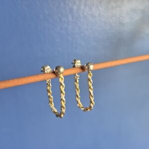 Italian Sterling Silver And 10k Gold Rope Chain Stud Earrings - Women Jewelry